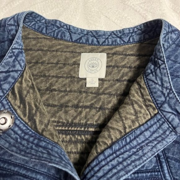 Lucky Brand Lucky Lotus Cotton Quilted Jacket Snap Front Washed Blue Small - Picture 4 of 13